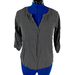 Gap Factory XS black/white pattern v neck‎ 3/4 length sleeves career blouse